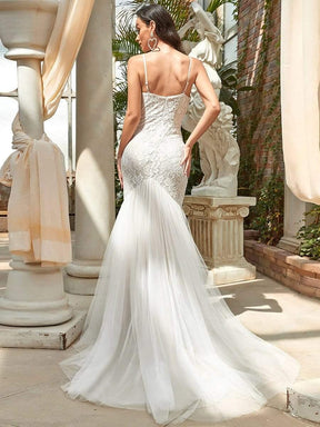 Taille personnalisée robe de mariée sirène à bretelles spaghetti chérie