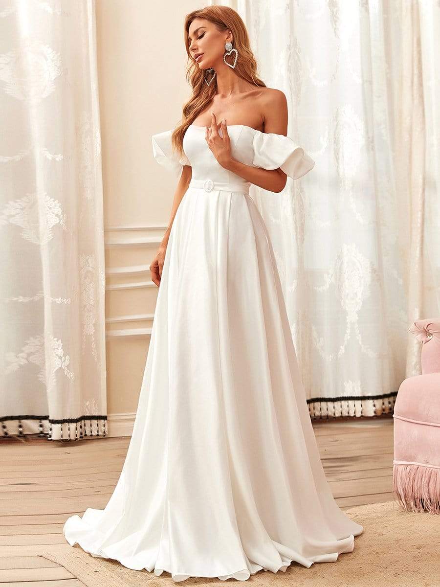 Robe de mariée princesse à épaules dénudées et manches bouffantes #Couleur_Creme