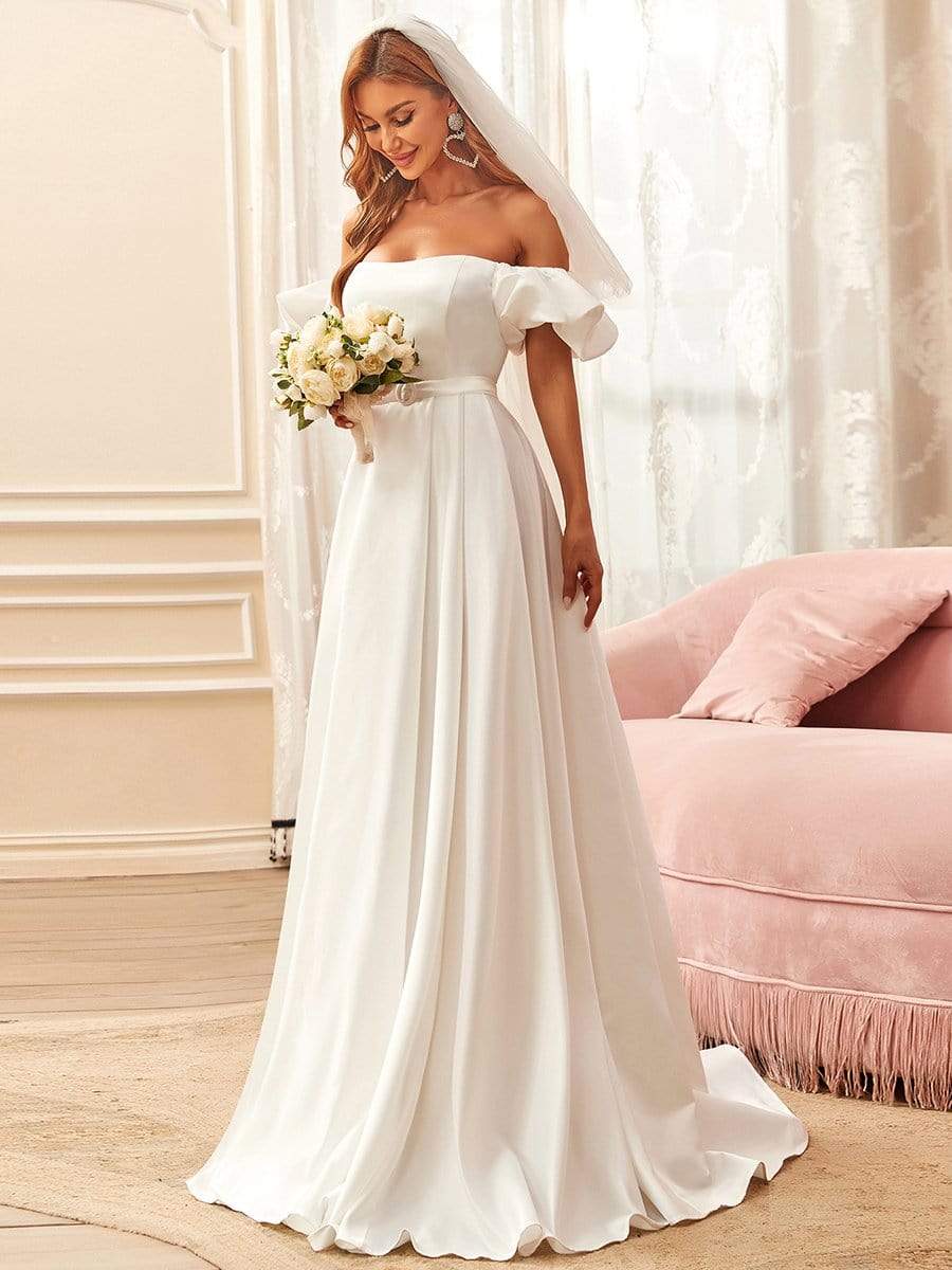 Robe de mariée princesse à épaules dénudées et manches bouffantes #Couleur_Creme