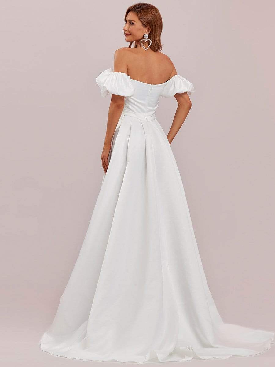 Robe de mariée princesse à épaules dénudées et manches bouffantes