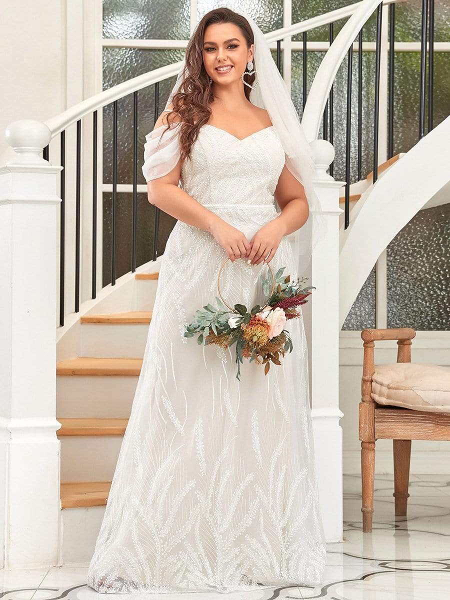 Taille personnalisée Robe de mariée chérie à épaules dénudées et brodées Grande taille #Couleur_Creme