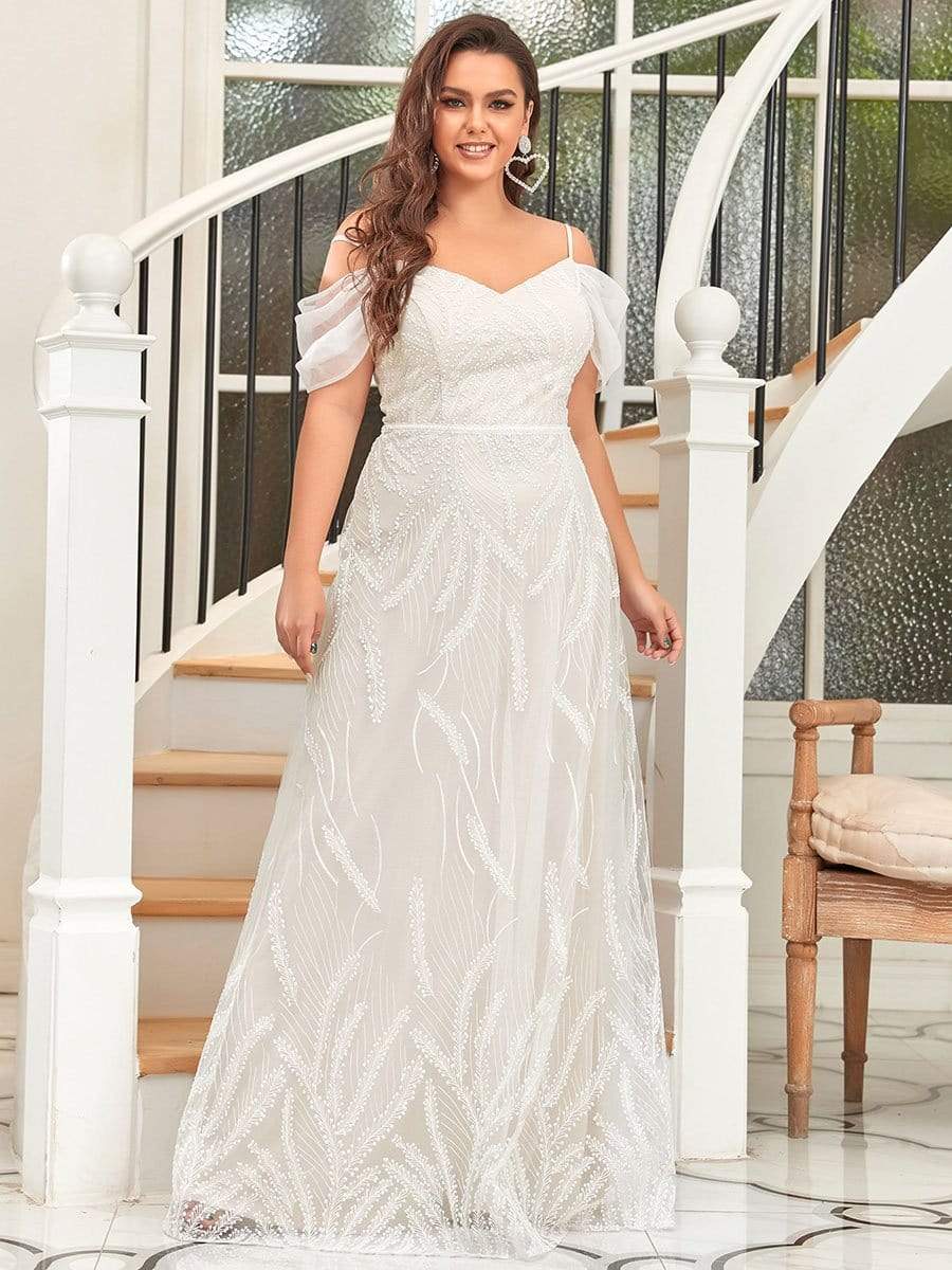 Taille personnalisee Robe de mariee trapeze Manches drapees Grande taille Ever Pretty FR