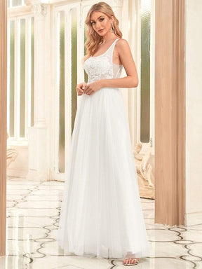 Robe de mariée sans manches avec appliques et dos bas