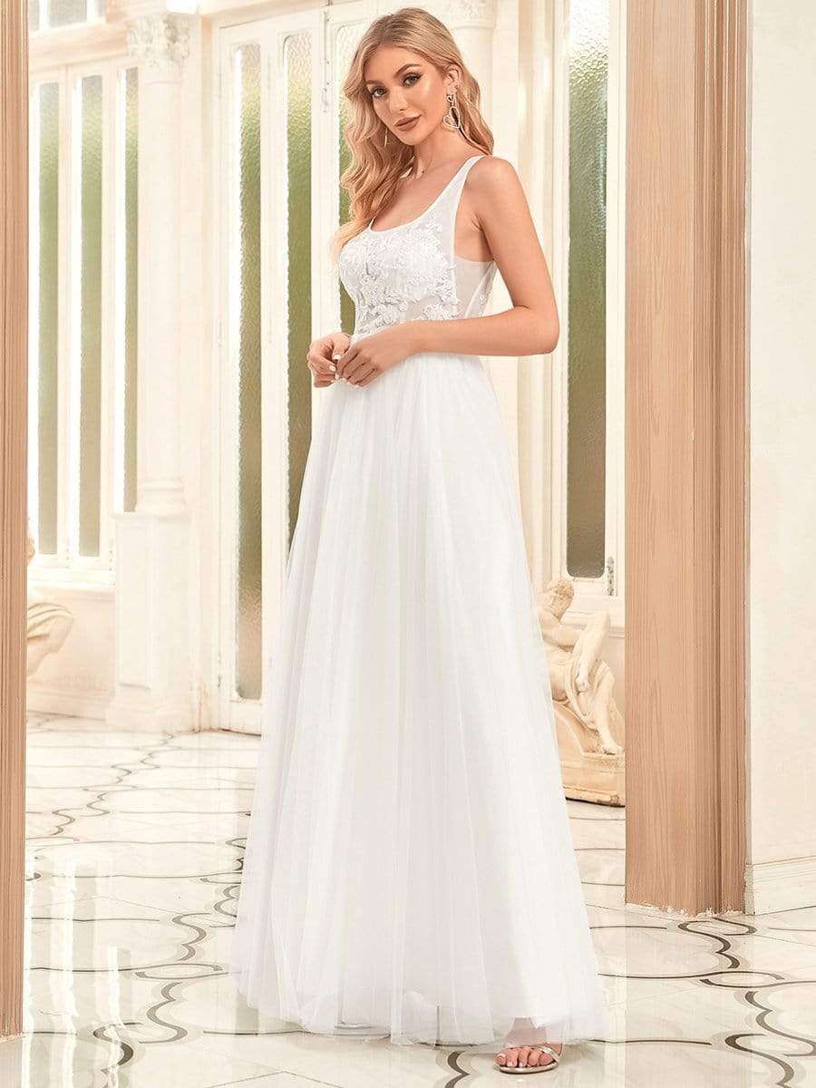 Robe de mariée sans manches avec appliques et dos bas