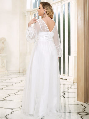 Color=Blanc | robe de mariée longueur au sol avec appliques à manches longues-Blanc 6