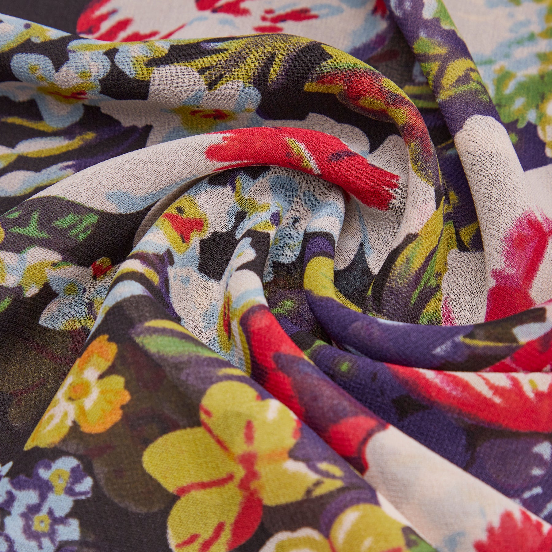 Tissu de robe en mousseline de soie multicolore_couleur_Noir Imprime