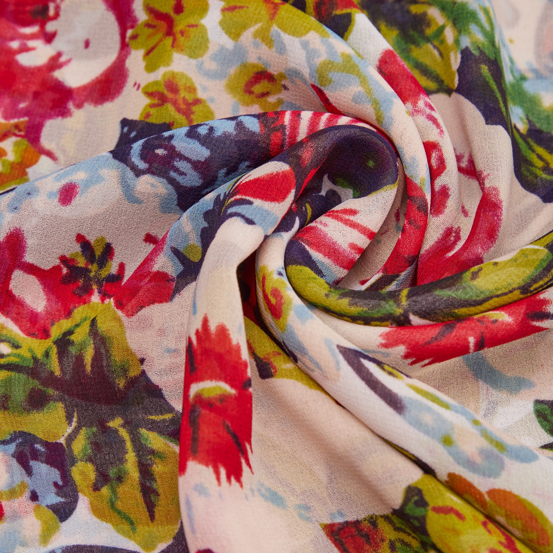 Tissu de robe en mousseline de soie multicolore_couleur_Creme Imprime