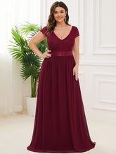 Robe de Mère de Mariée en Dentelle à Manches Courtes de Grande Taille #Couleur_Bordeaux