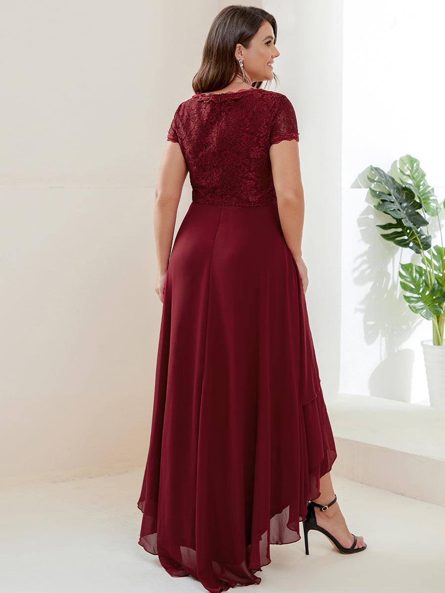 Robe de mère de la mariée à manches courtes avec rubans vintage Grande taille #Couleur_Bordeaux