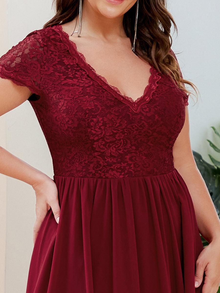 Robe de mère de la mariée à manches courtes avec rubans vintage Grande taille #Couleur_Bordeaux
