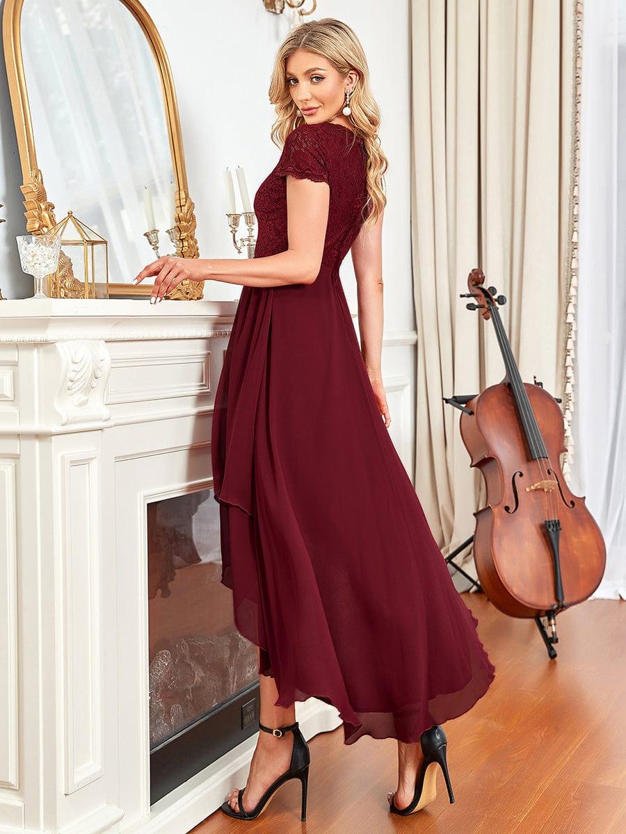 Robe de mère de la mariée à manches courtes avec rubans vintage et à manches courtes #Couleur_Bordeaux