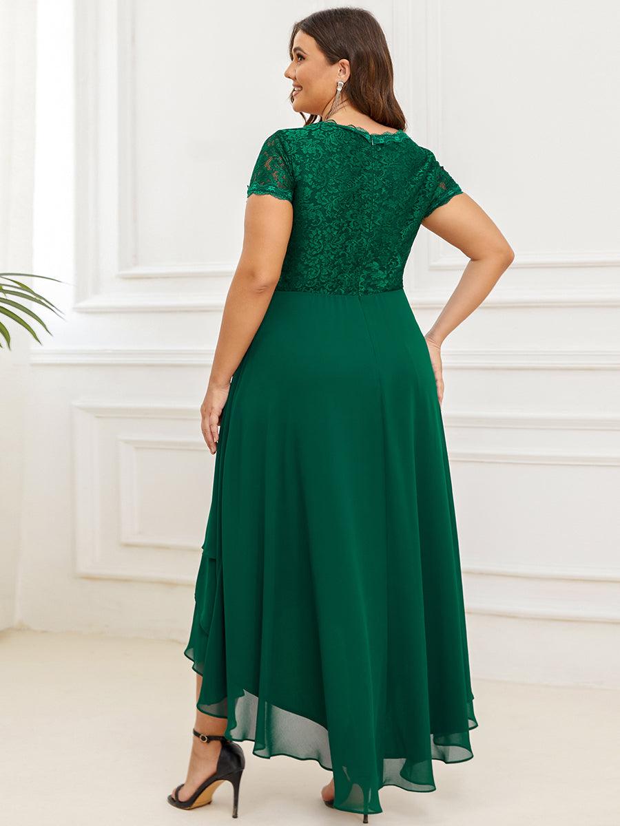 Robe de mère de la mariée à manches courtes avec rubans vintage Grande taille #Couleur_Vert Fonce