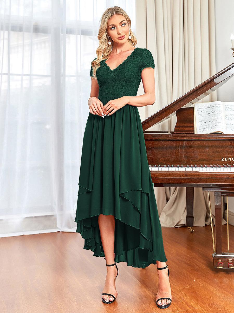 Robe de mère de la mariée à manches courtes avec rubans vintage et à manches courtes #Couleur_Vert Fonce