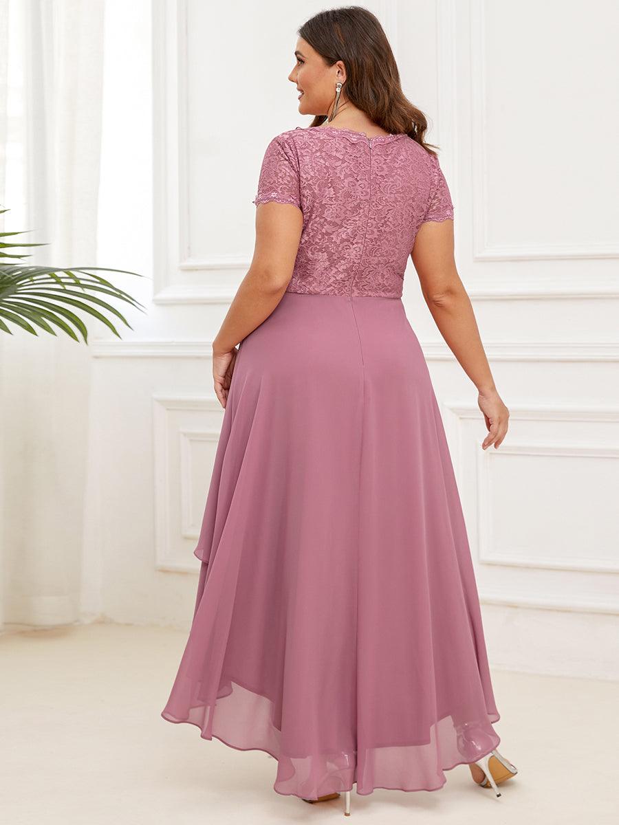 Robe de mère de la mariée à manches courtes avec rubans vintage Grande taille #Couleur_Orchidee