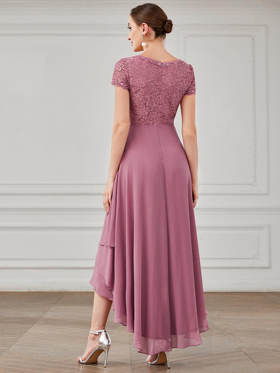 Robe de mère de la mariée à manches courtes avec rubans vintage et à manches courtes #Couleur_Orchidee
