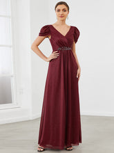 Color=Bordeaux | Robe mère de la mariée froncée à manches courtes avec appliques irisées-Bordeaux 1