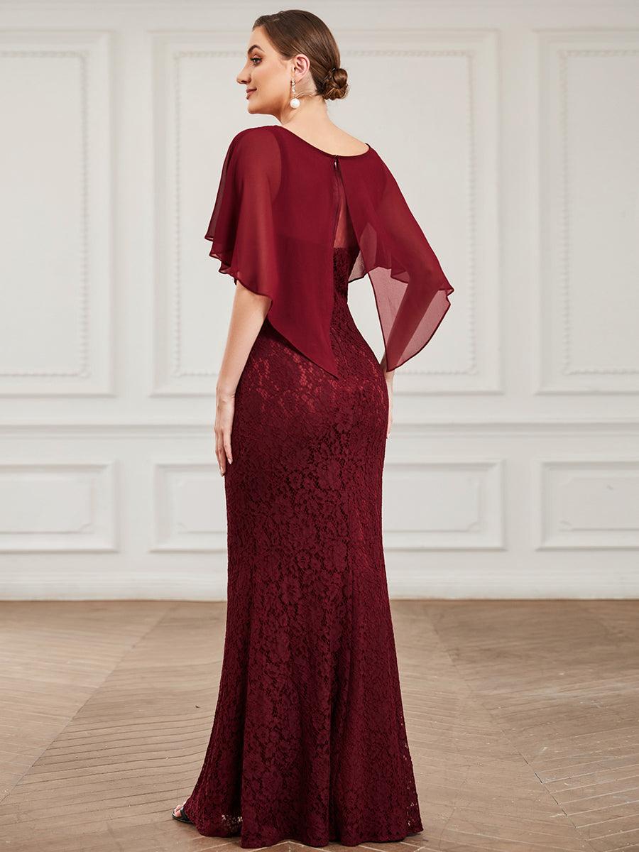 Capelet élégant en dentelle ajustée et évasée Mère de la robe de mariée #Couleur_Bordeaux