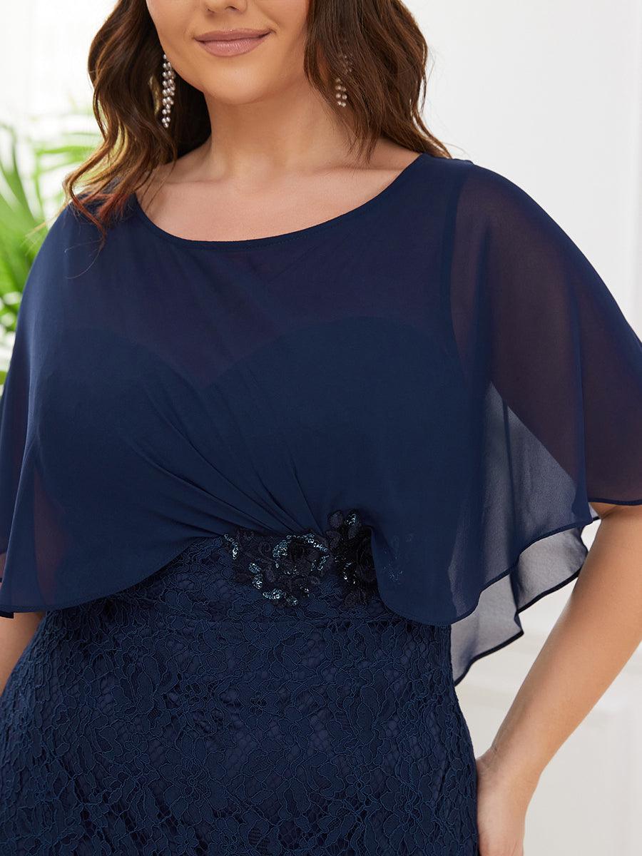 Robe de Mère de Mariée Ajustée et Évasée en Dentelle Capelet de Grande Taille #Couleur_Bleu Marine