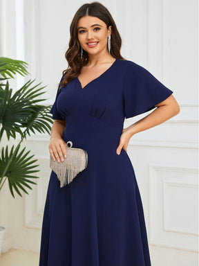 Robe Mère de la Mariée mi-longue à encolure en V et manches courtes