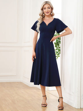 Robe Mère de la Mariée mi-longue à encolure en V et manches courtes