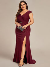 Robe mère de la mariée élégante col en V scintillant fendue grande taille #Couleur_Bordeaux