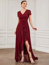 Robe mère de la mariée Dentelle Manches courtes Mousseline à volants #Couleur_Bordeaux