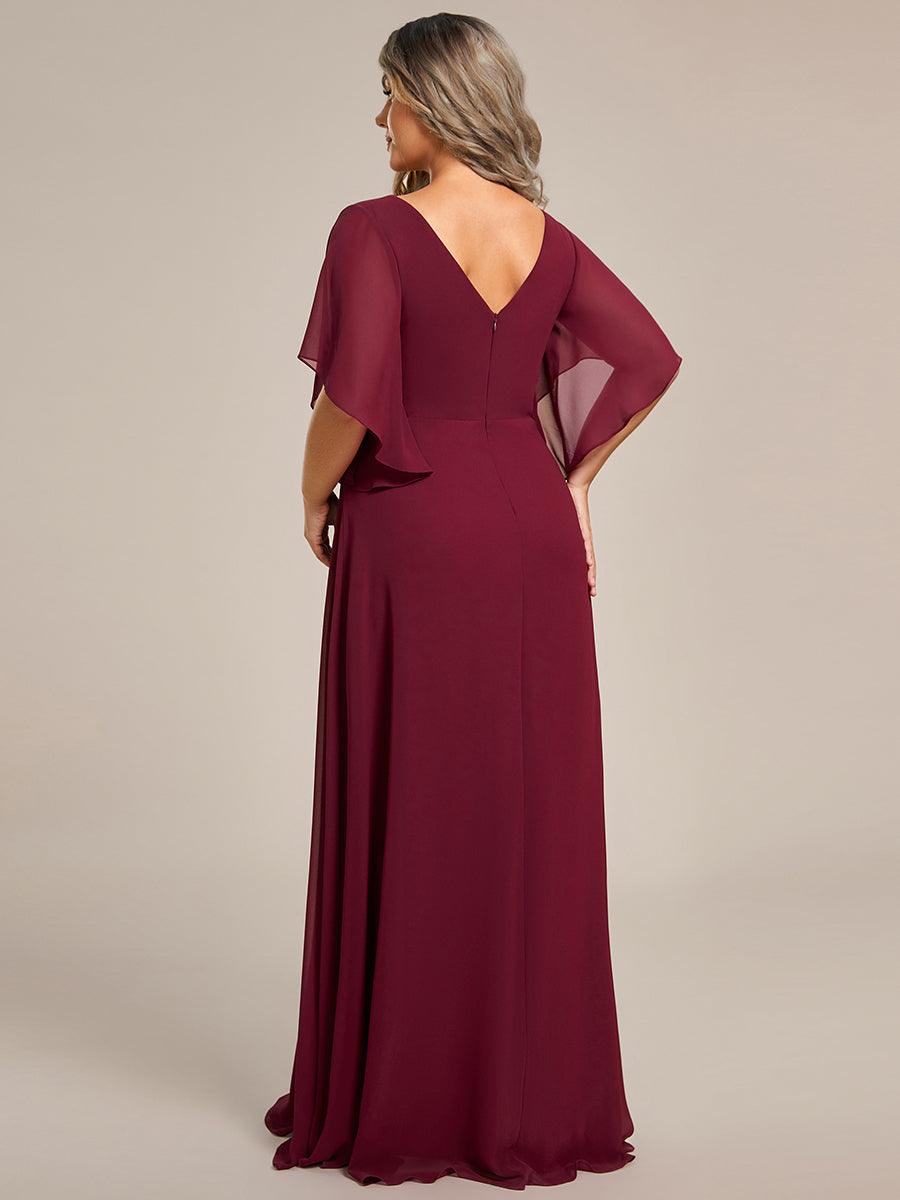 Robe de mère de la mariée en mousseline gracieuse ligne a manches à volants avec appliques grande taille #Couleur_Bordeaux