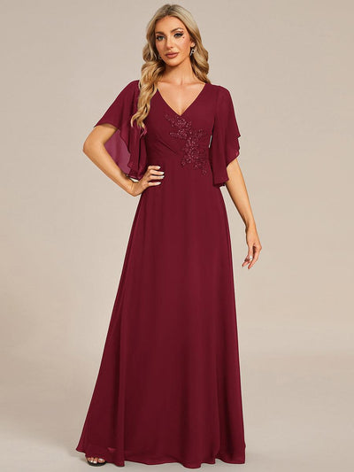 ever LORIE|Robe mère de la mariée en mousseline de soie demi-manches décoration appliquée haut