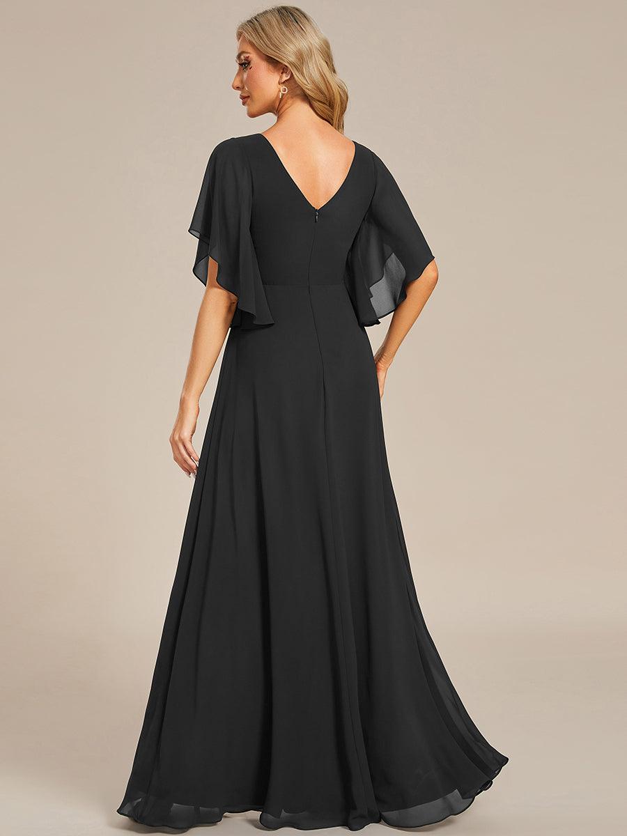 Robe mère de la mariée en mousseline de soie demi-manches décoration appliquée haut#Couleur_Noir