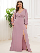 Maxi robes de mère de la mariée à sequins fendus et col en V #Couleur_Orchidee