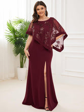 Robe de Mère de Mariée Asymétrique Cape Paillettes Grande Taille #Couleur_Bordeaux