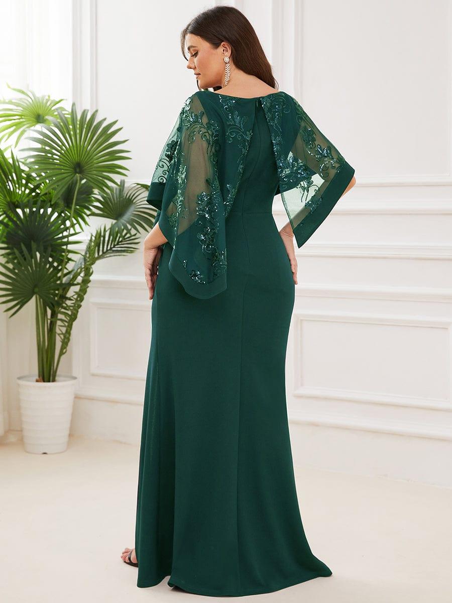 Robe de Mère de Mariée Asymétrique Cape Paillettes Grande Taille #Couleur_Vert Fonce