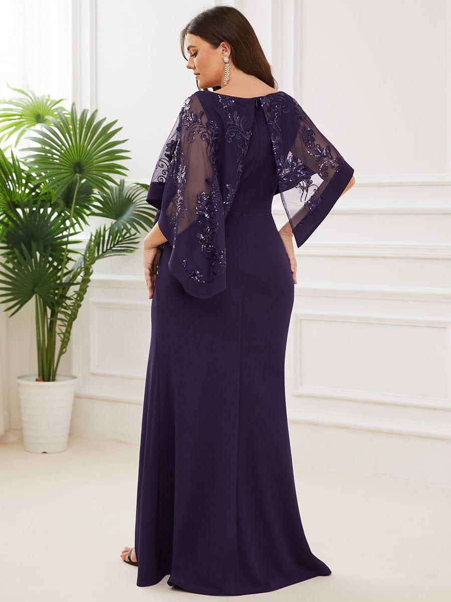 Robe de Mère de Mariée Asymétrique Cape Paillettes Grande Taille #Couleur_Violet Fonce