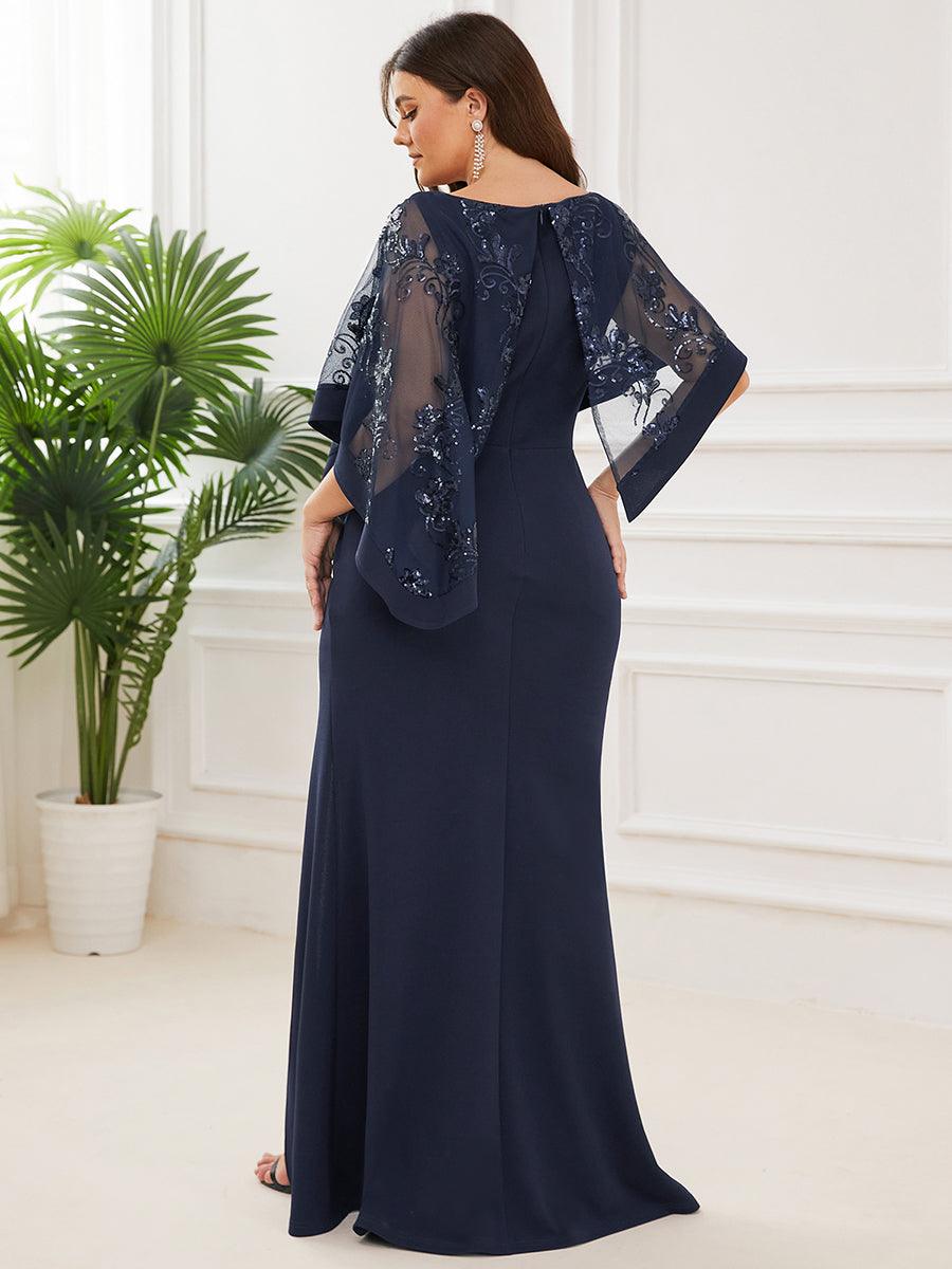 Robe de Mère de Mariée Asymétrique Cape Paillettes Grande Taille #Couleur_Bleu Marine