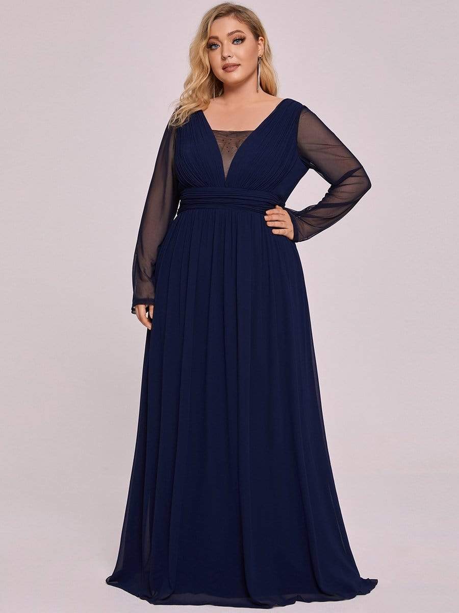 Robe de Mère de Mariée à Manches Longues et Col en V de Grande Taille