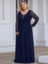 Robe de Mère de Mariée à Manches Longues et Col en V de Grande Taille #Couleur_Bleu Marine