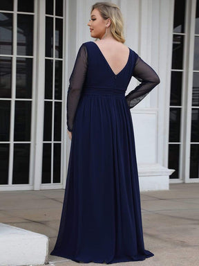 Robe de Mère de Mariée à Manches Longues et Col en V de Grande Taille