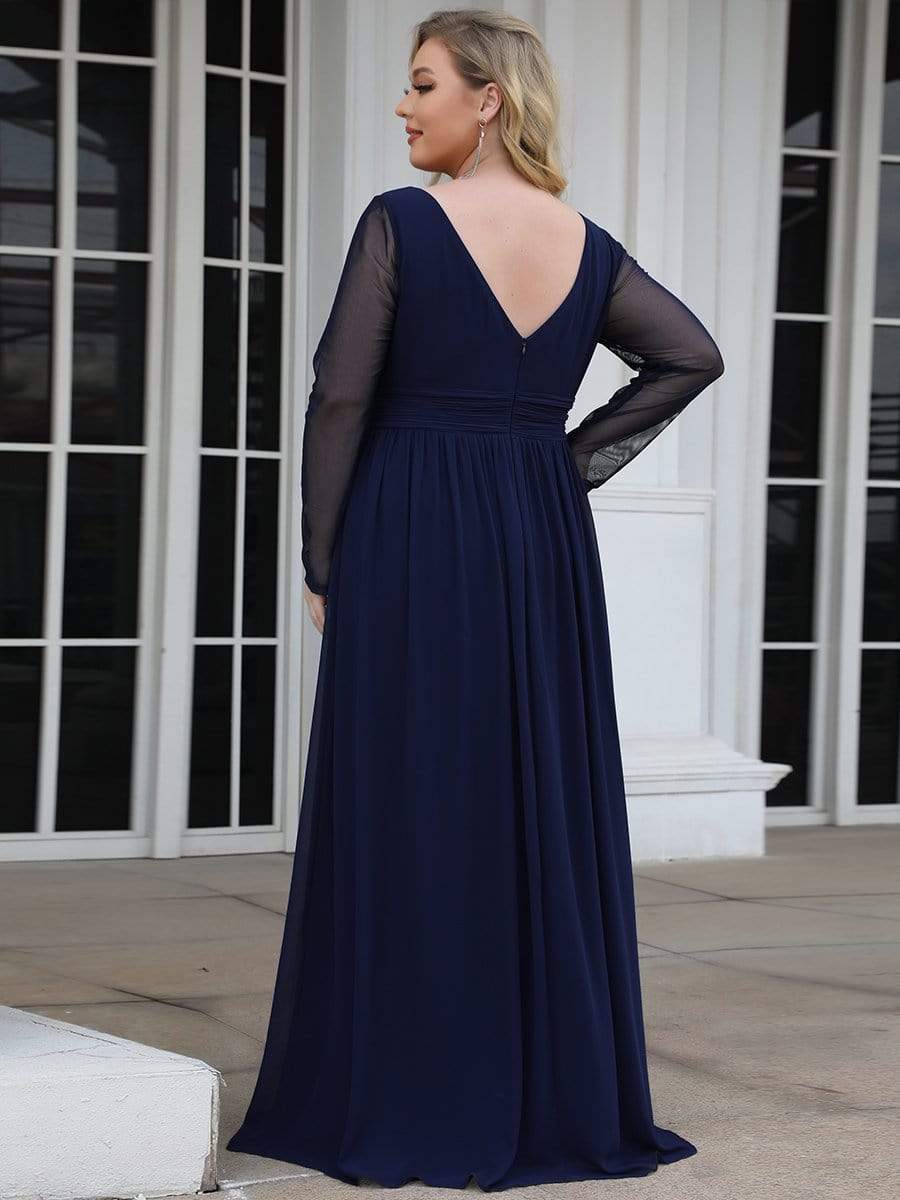 Robe de Mère de Mariée à Manches Longues et Col en V de Grande Taille