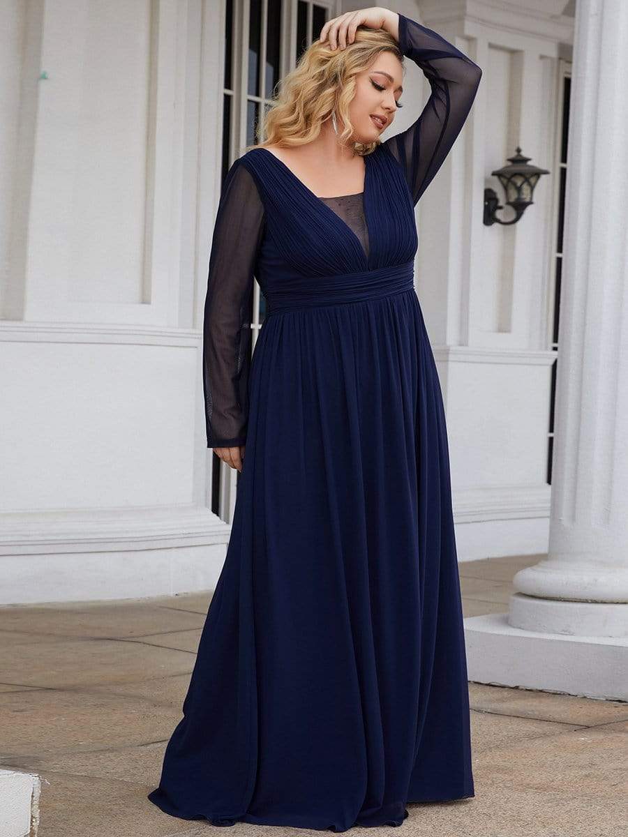 Robe de Mère de Mariée à Manches Longues et Col en V de Grande Taille