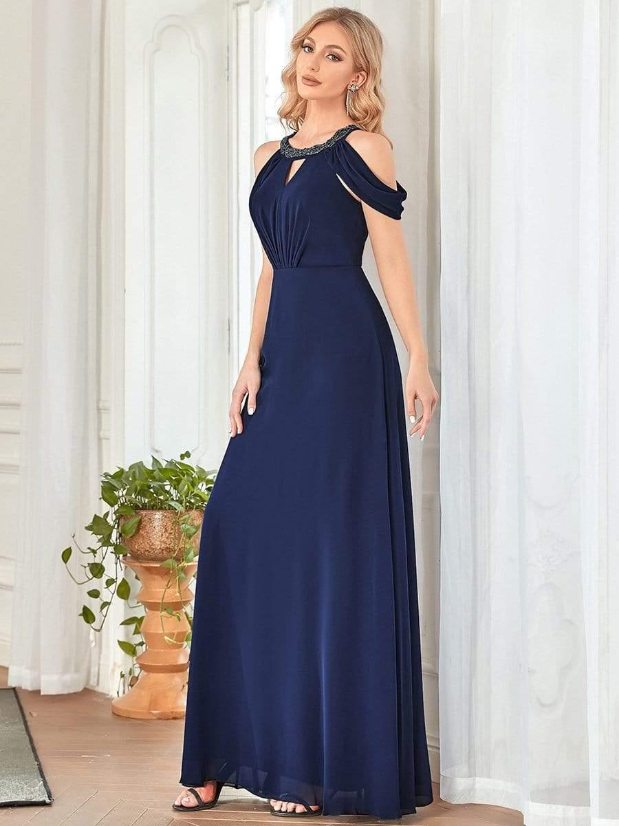 Appliques à épaules dénudées et longueur au sol Robe de mère de la mariée #Couleur_Bleu Marine