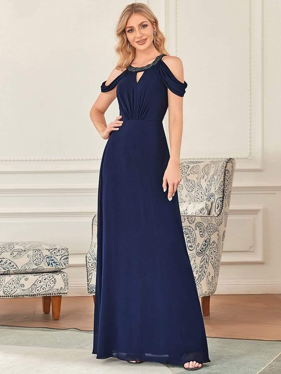 Appliques à épaules dénudées et longueur au sol Robe de mère de la mariée #Couleur_Bleu Marine