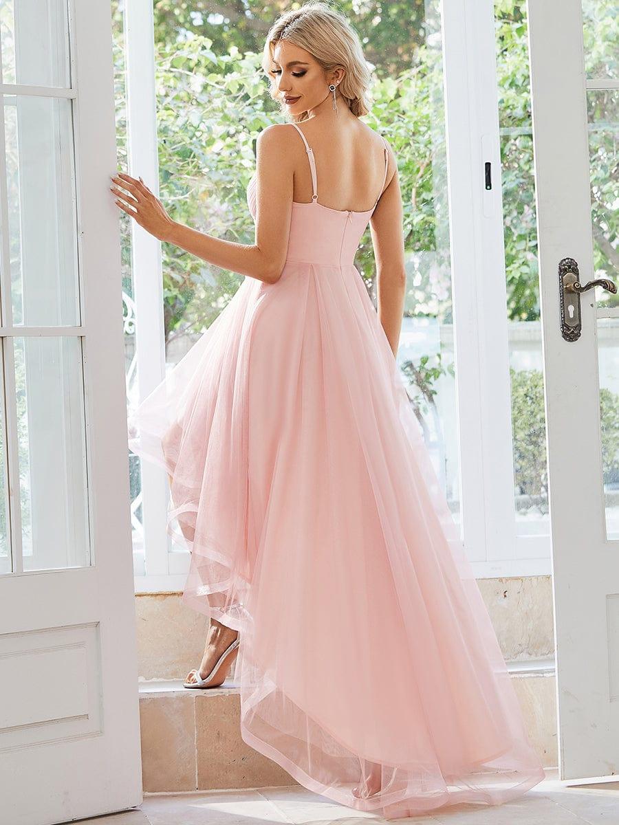 Robe de bal chic et élégante sans manches Ourlet haute basse #Couleur_Rose