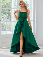 Robe de bal simple en satin haute basse avec bretelles fines #Couleur_Vert Fonce