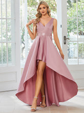 Robe de bal sans manches simple en satin haut-bas #Couleur_Orchidee