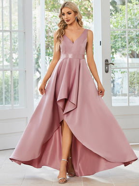 Robe de bal sans manches simple en satin haut-bas