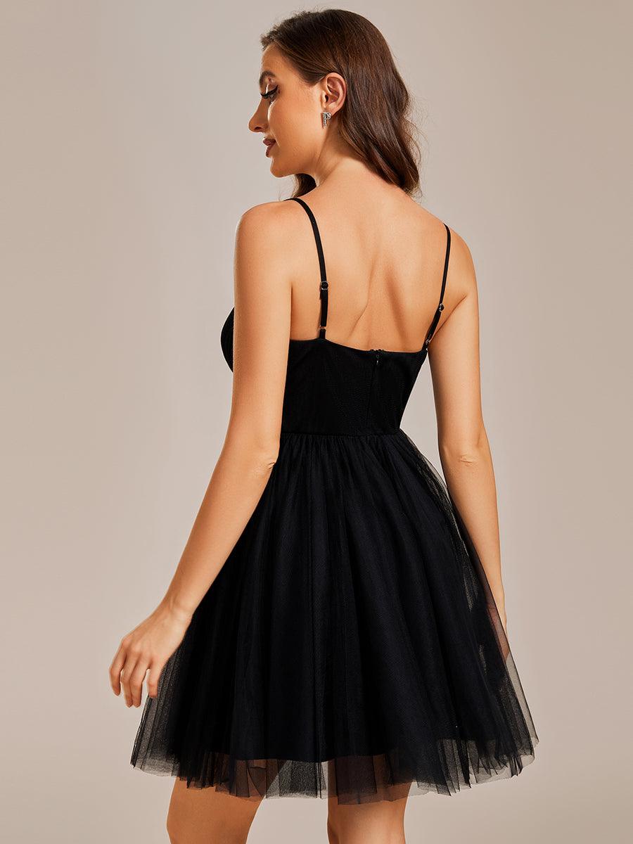 Robe de Cocktail courte mousseline à bretelles fines #Couleur_Noir