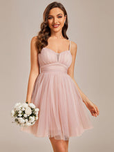 Robe de Cocktail courte mousseline à bretelles fines #Couleur_Rose