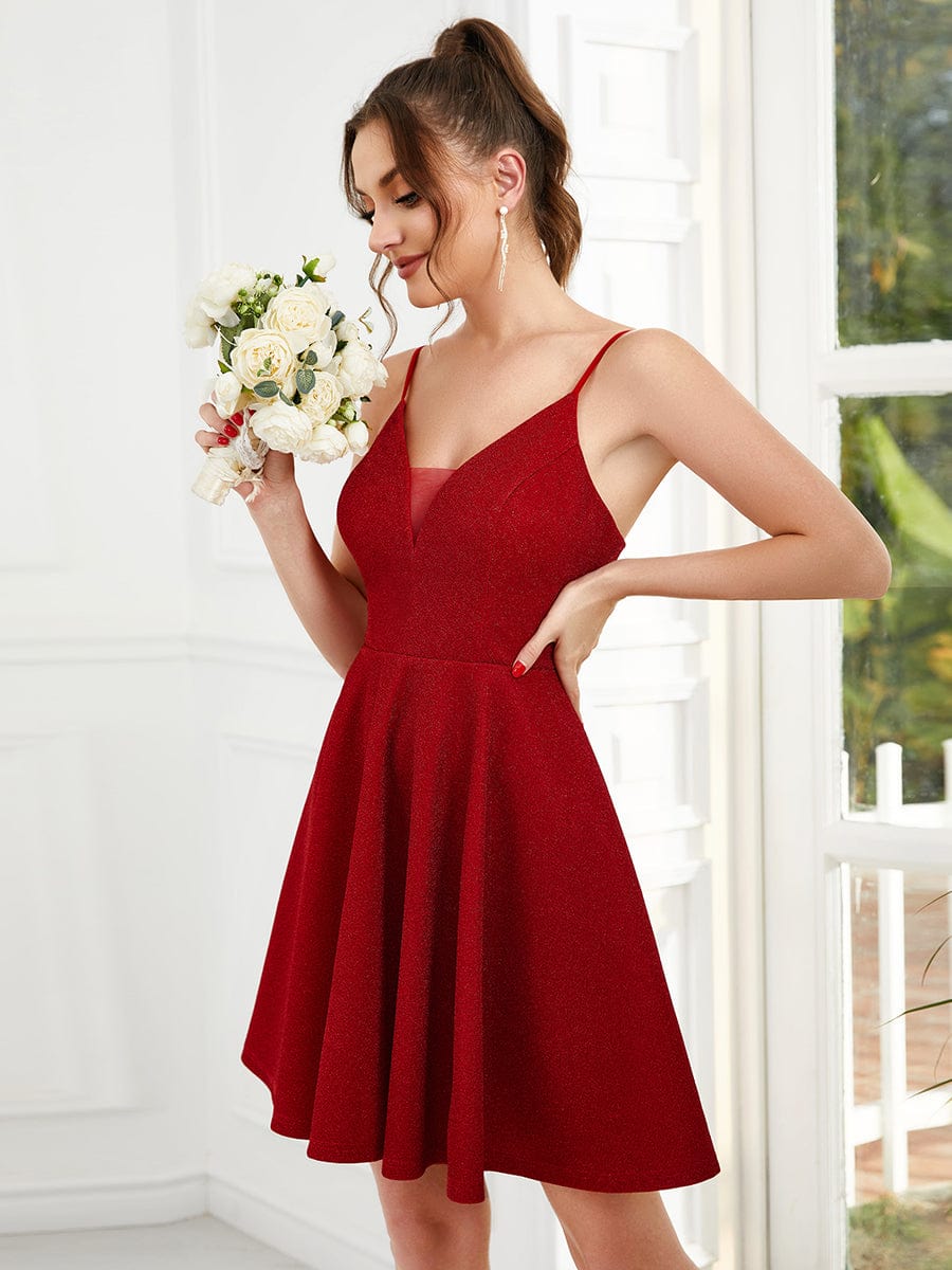 Robe de Cocktail Fantaisie Brillant Col En V Profond Au-dessus Du Genou