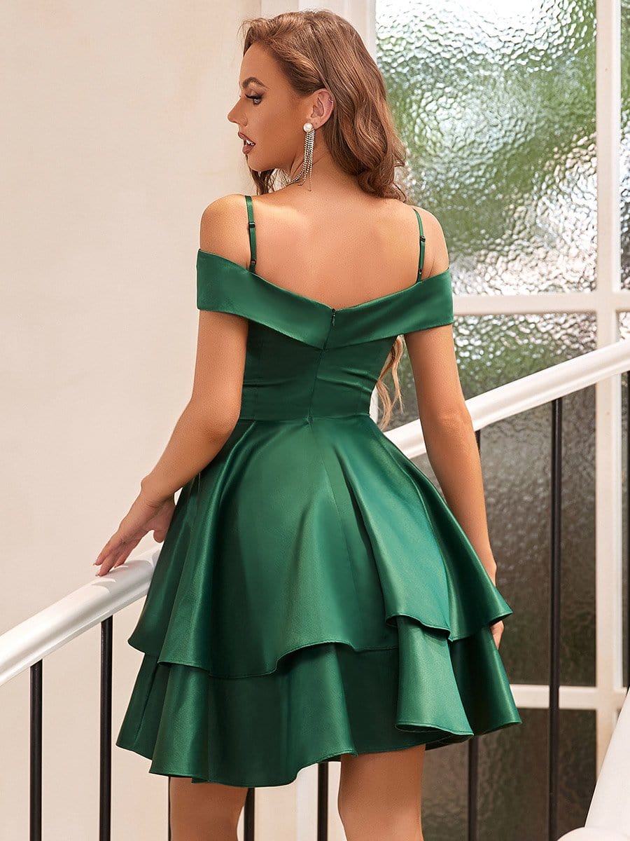 Taille personnalisée robe de bal A-ligne Spaghetti plissé courte #Couleur_Vert Fonce