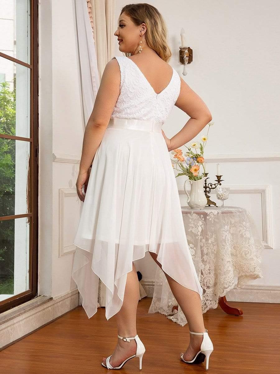 Robe de demoiselle d'honneur en dentelle et en mousseline de soie à col en V de grande taille #Couleur_Creme